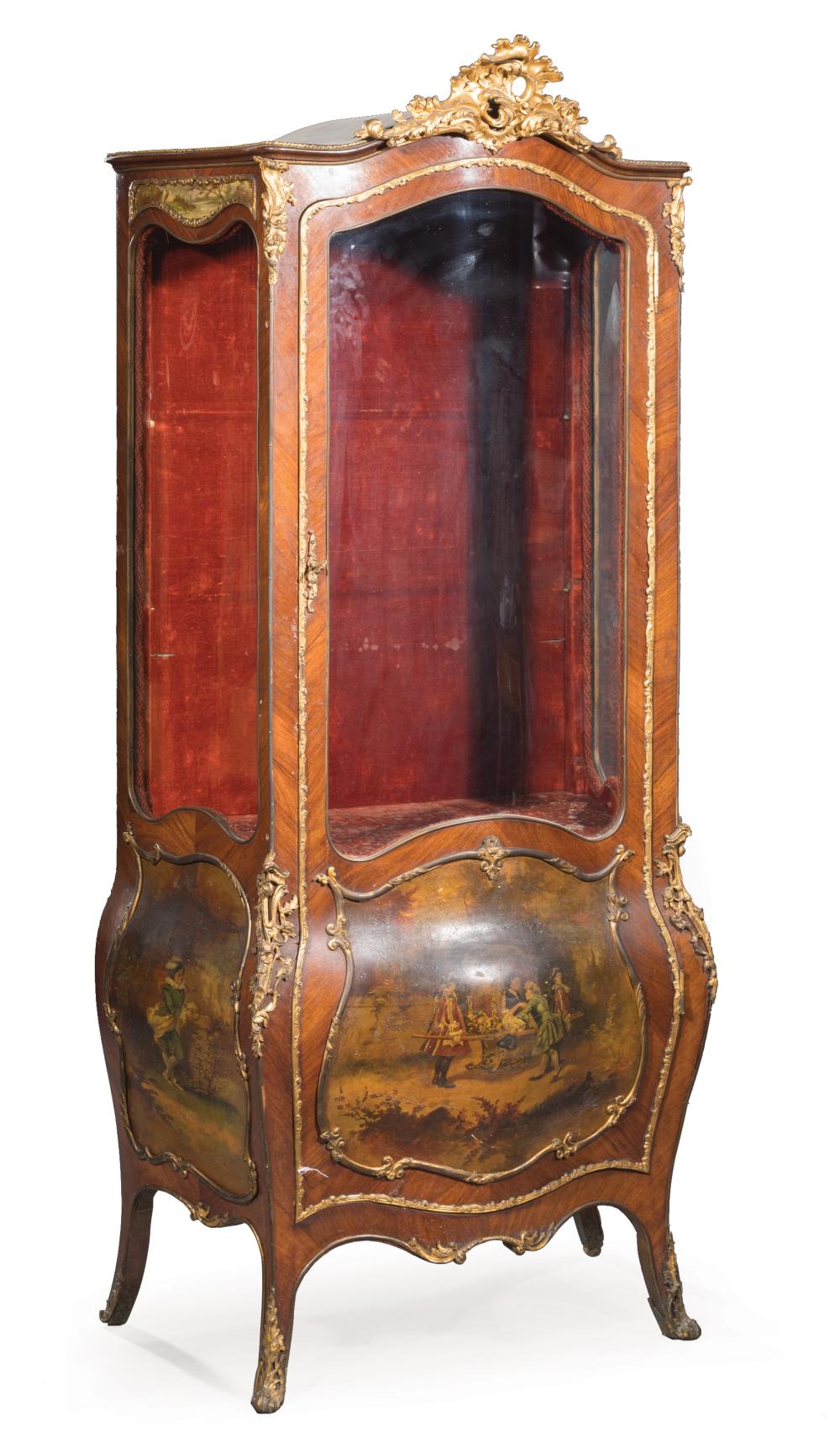 Appraisal: Antique Louis XV-Style Bronze-Mounted Kingwood and Vernis Martin Vitrine rococo