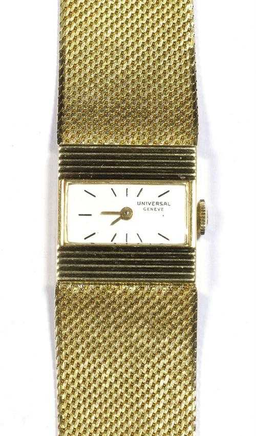 Appraisal: GOLD LADY'S WRISTWATCH UNIVERSAL s Yellow gold g Square case