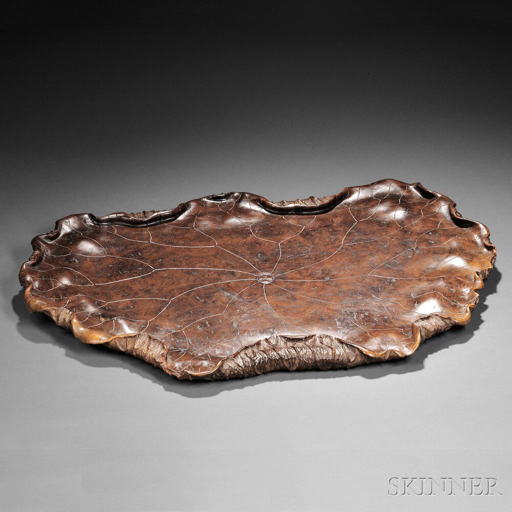 Appraisal: Elmwood Burl Carved Sencha Tray Japan th th century carved