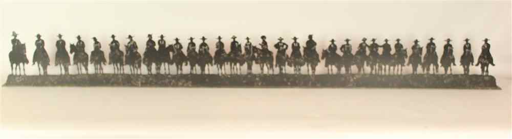 Appraisal: CONTEMPORARY CRAFTED IRON COWBOY RAIL with a row of silhouetts