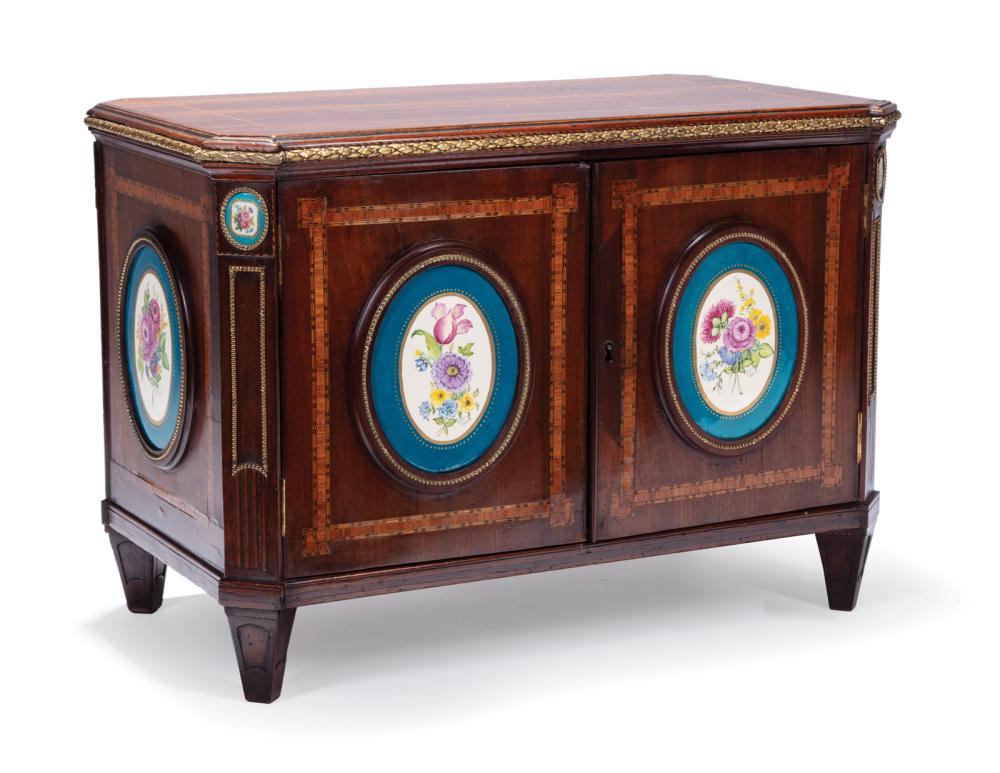 Appraisal: Louis XVI-Style Parquetry and Mahogany Table-Top Collector's Cabinet late th