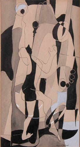 Appraisal: Abstract with Figure Golomb Anne drawing gouache ink and graphite