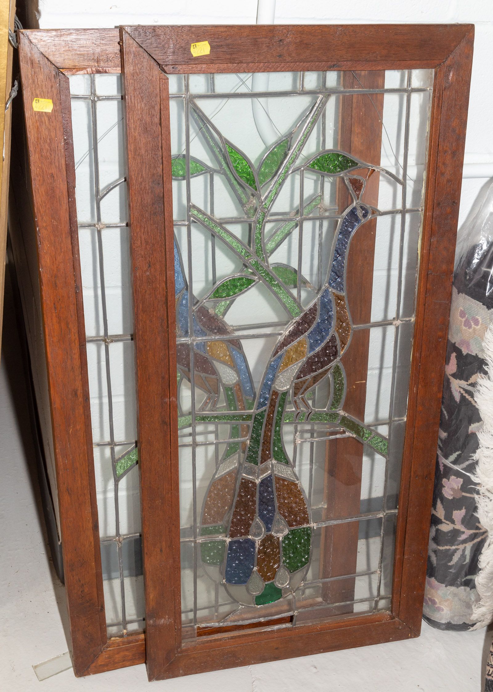 Appraisal: TWO FRAMED STAINED GLASS WINDOWS