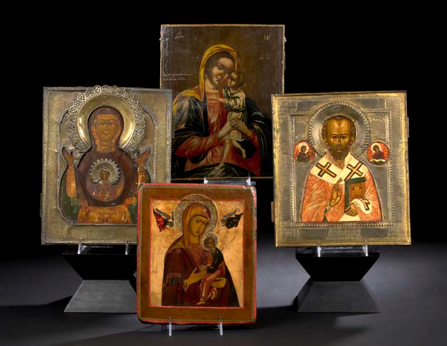 Appraisal: Russian Polychromed Wood Ikon of The Virgin and Child in