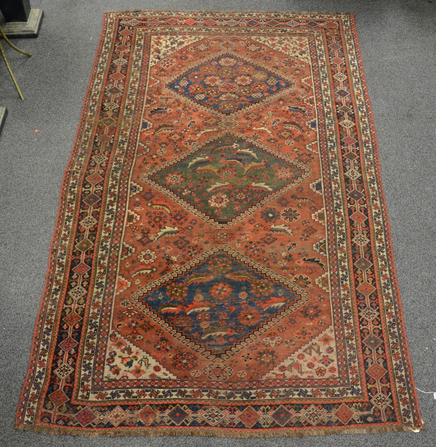 Appraisal: x Turkish carpet guard border missing from one end wear