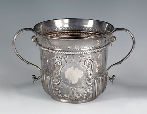 Appraisal: Large English silver caudle cup ca - bearing the touch