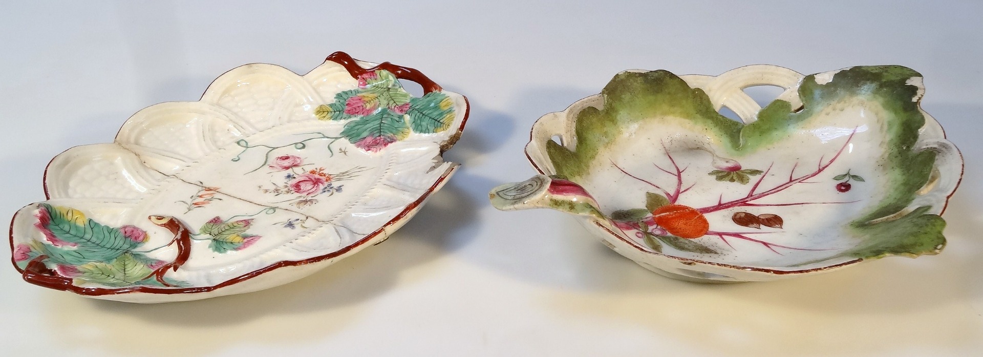 Appraisal: A porcelain leaf dish of shaped naturalistic outline polychrome decorated