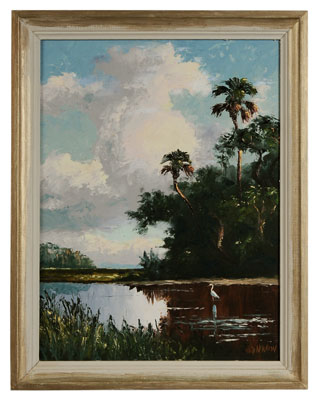 Appraisal: Sam Newton Florida born Highwaymen Landscape With Egret signed lower