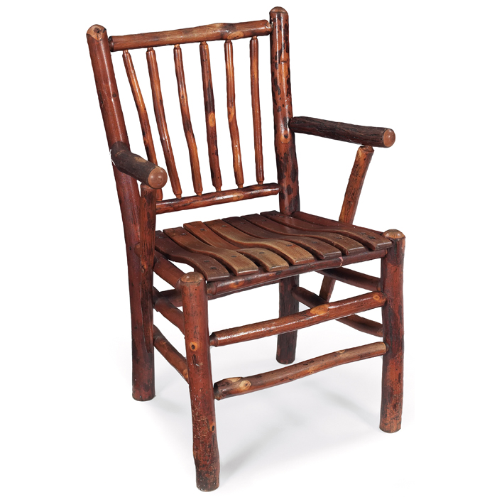 Appraisal: Old Hickory style chair spindled back and slatted seat on