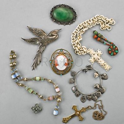 Appraisal: ANTIQUE AND VINTAGE JEWELRY - Nine pieces Victorian ivory crucifix