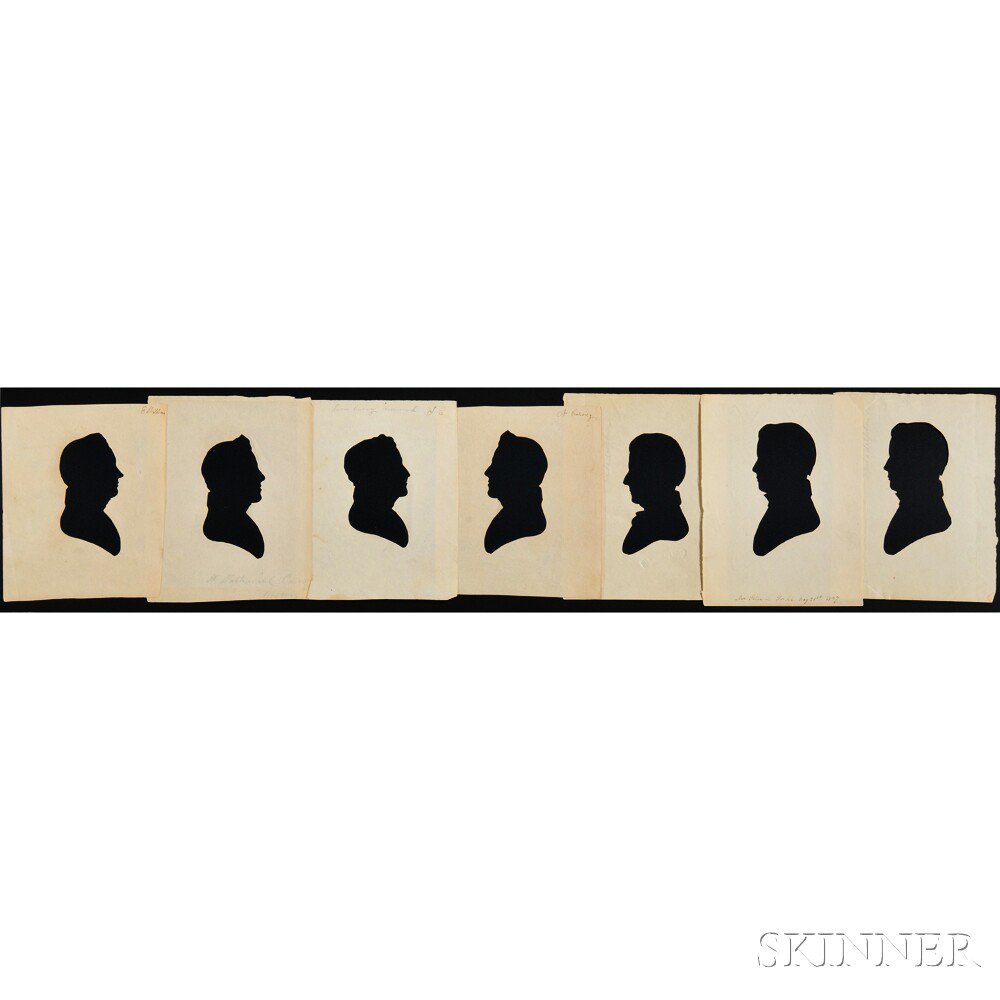 Appraisal: Seven Unframed Hollow-cut Silhouettes Philadelphia and Boston th century two