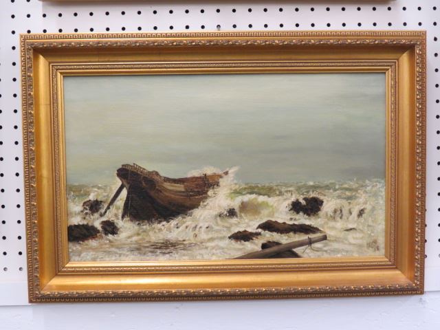 Appraisal: th Century Oil Painting of a Shipwreckat rough seas on