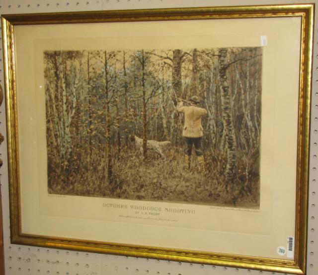 Appraisal: Hunt Scene hand colored lithograph ''October Woodcock Shooting'' after the