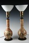 Appraisal: LAMPS - Pair of th C Japanese Satsuma polychrome pottery