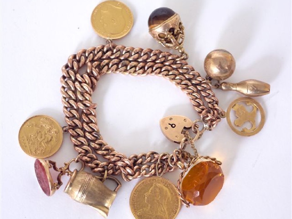 Appraisal: ct GOLD CHARM BRACELET comprising a double rose gold chain