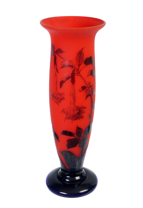 Appraisal: LARGE CAMEO GLASS VASE SIGNED RICHARD Red ground with branch