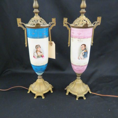 Appraisal: Pair of Napoleon Josephine Portrait Lamps beehive style porcelain body