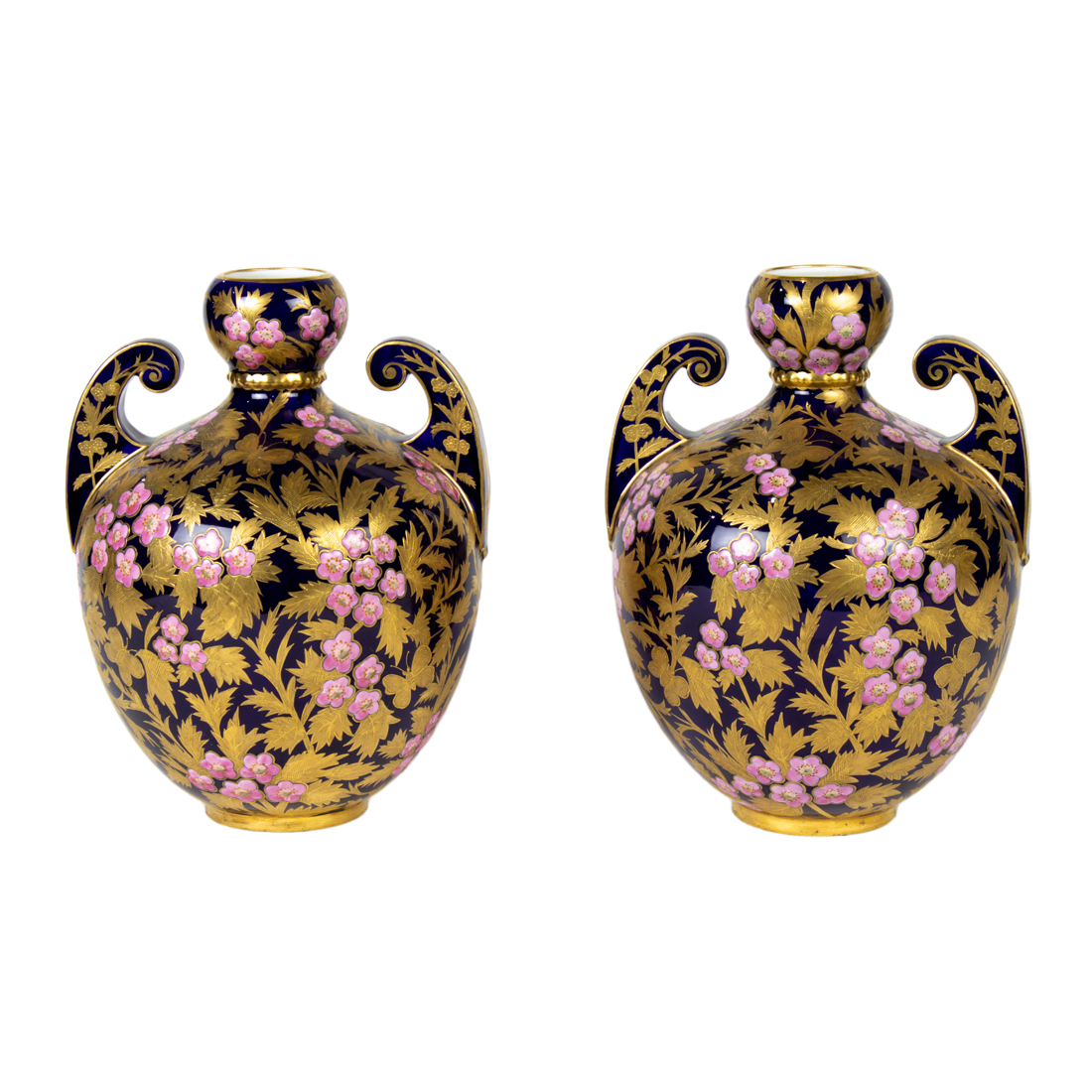 Appraisal: A pair of Royal Crown Derby porcelain pistol handled vases