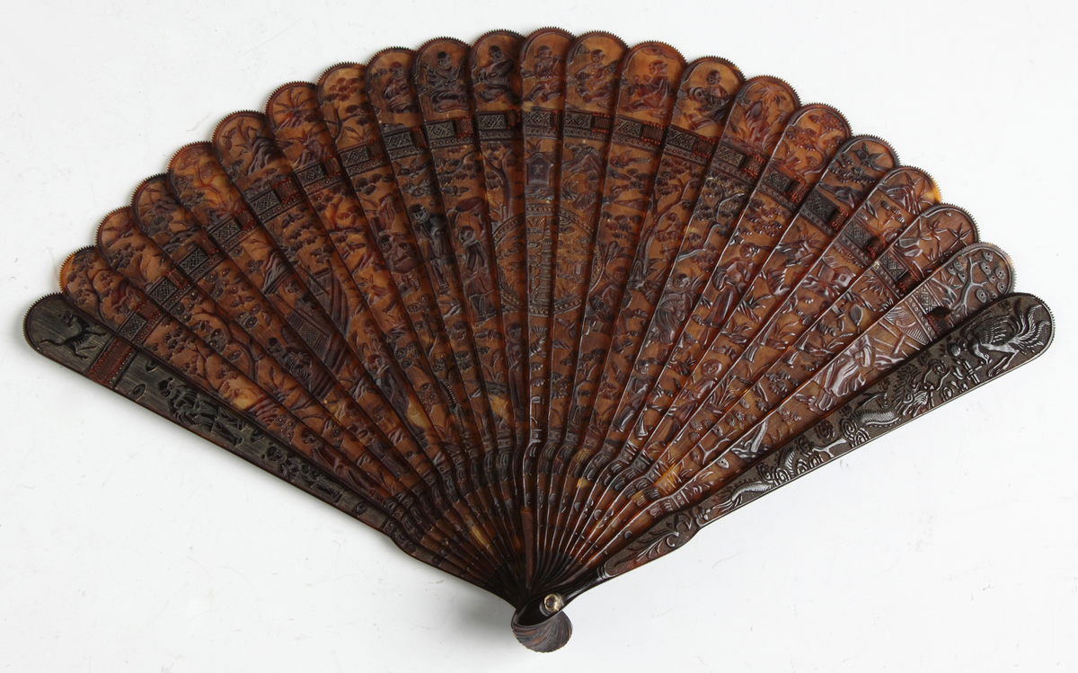 Appraisal: Chinese Carved Tortoise Shell Fan th cent