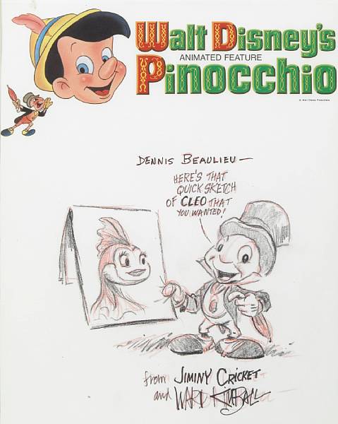 Appraisal: A Ward Kimball drawing of Jiminy Cricket pencil on paper