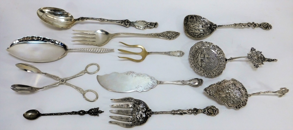 Appraisal: PC EUROPEAN ORNATE SILVER SERVING FLATWARE GROUP Europe Early th