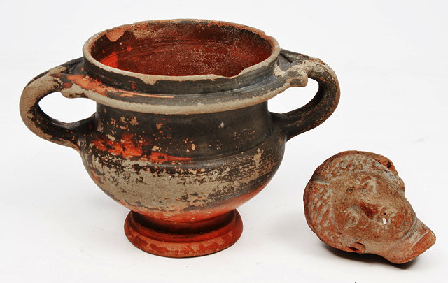 Appraisal: A SMALL ANCIENT GREEK REDWARE VASE with two looping handles