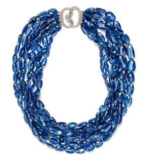 Appraisal: An Karat White Gold Diamond and Multistrand Kyanite Bead Necklace