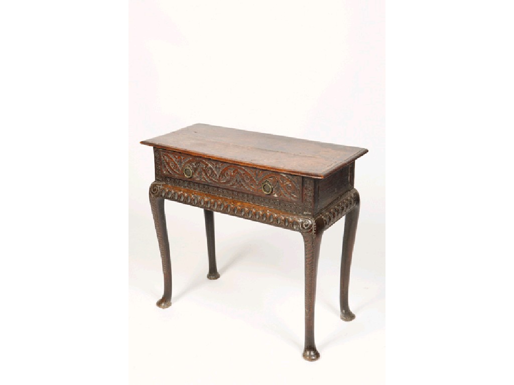 Appraisal: A GEORGE II OAK SIDE TABLE the rectangular top with