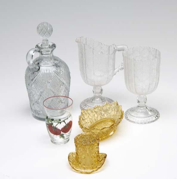 Appraisal: MIXED GLASS Including twenty-two tomato decorated juice glasses pattern sugar