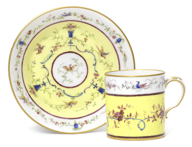 Appraisal: A S vres yellow-ground cup and saucer circa Gobelet 'litron'