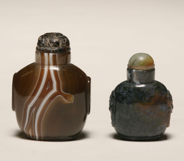 Appraisal: Two Chinese hardstone snuff bottles banded and moss agate with