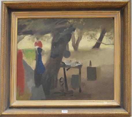 Appraisal: PERCY LEASON - CAMPSITE OIL ON BOARD CERTIFICATE OF AUTHENTICITY