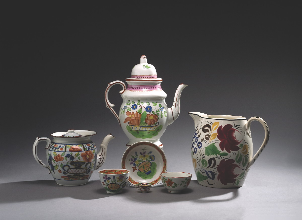 Appraisal: GROUP OF ENGLISH PEARLWARE ENAMEL-DECORATED WARES CIRCA - Comprising a