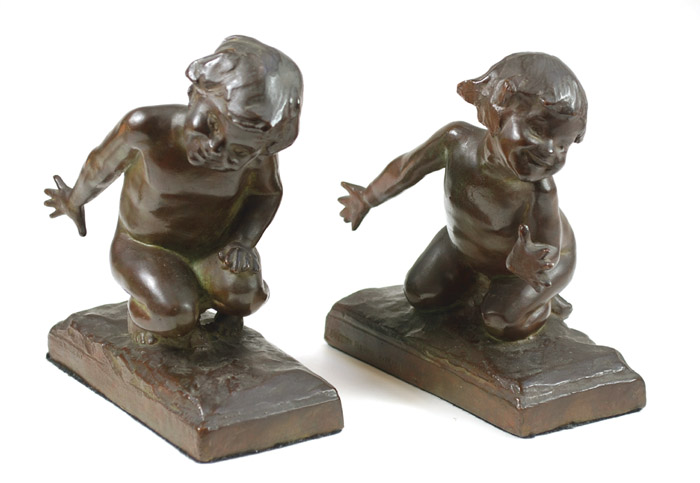 Appraisal: EDITH BARRETTO PARSONS NEW YORK - BRONZE BOOKENDS Playful Children