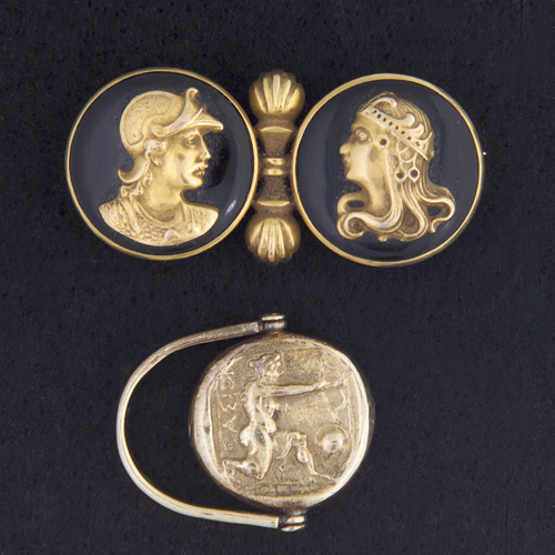 Appraisal: GREEK STYLE VICTORIAN STYLE Gold ring in Greek coin motif