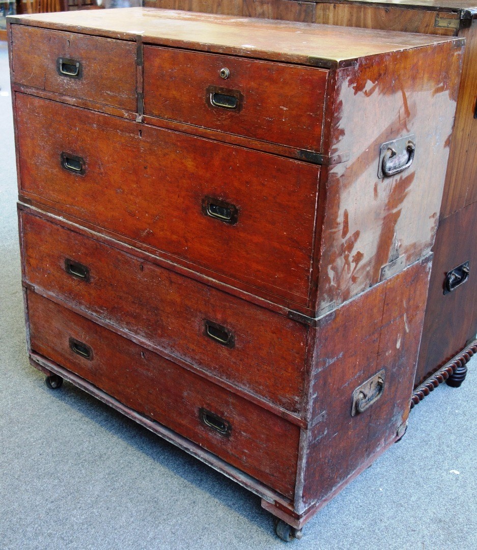 Appraisal: A th century oak two part campaign chest of two