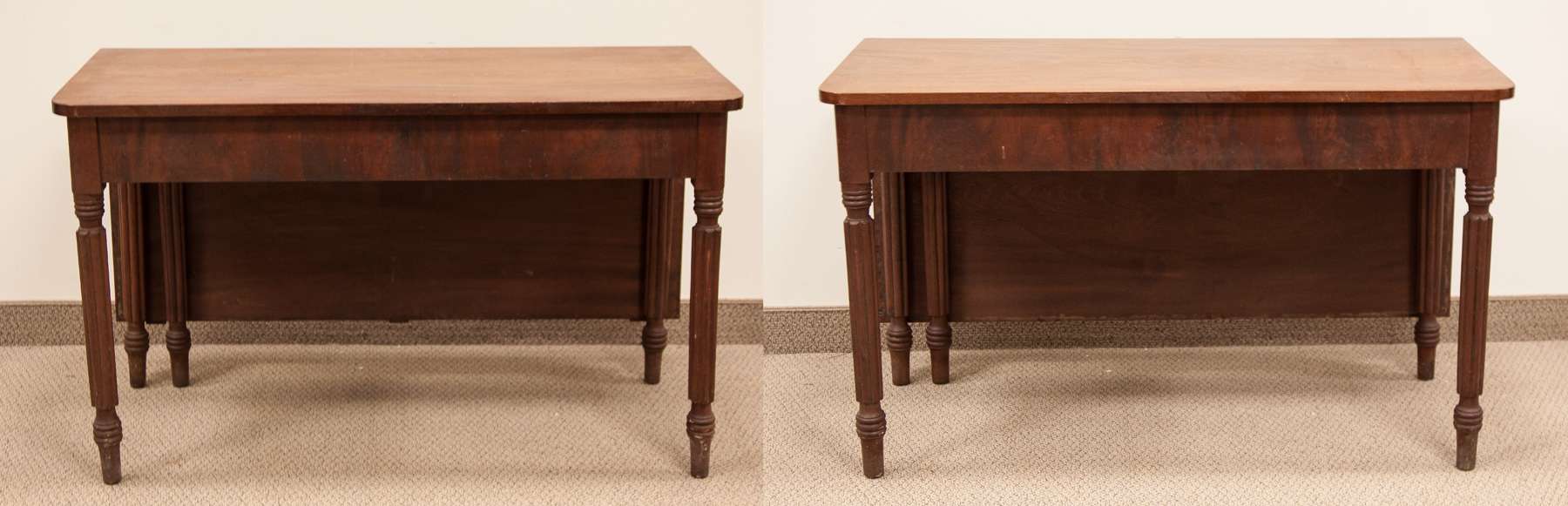 Appraisal: American -Piece Banquet Table C Figured mahogany with turned reeded