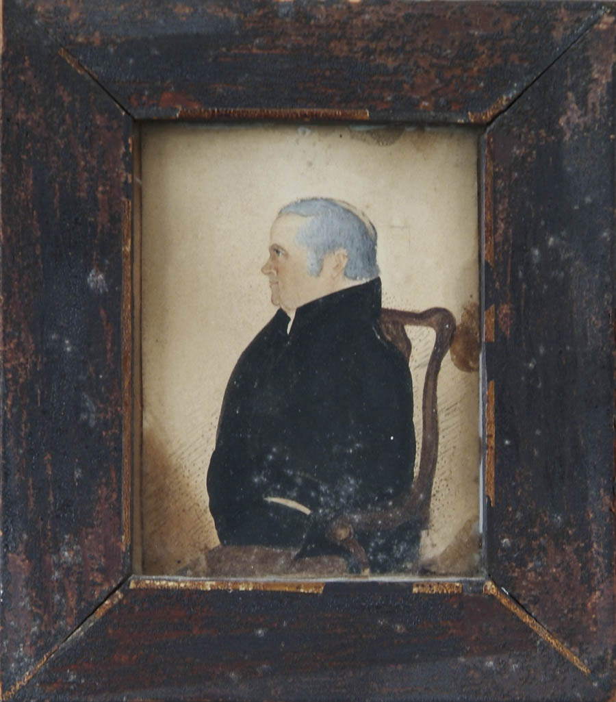 Appraisal: MINIATURE WATERCOLOR OF A GENTLEMAN Man is shown seated in