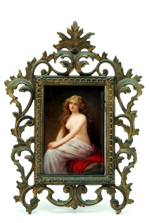 Appraisal: Painted porcelain portrait miniature of a young partially nude woman