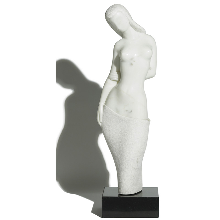 Appraisal: Michael Barkin sculpture large draped nude of carved white onyx