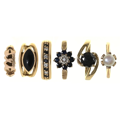 Appraisal: Six gold rings variously gem set ct or marked ct