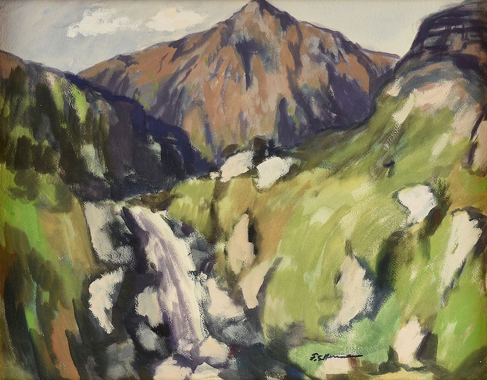 Appraisal: FRANK SIMON HERRMANN AMERICAN - A PAINTING Mountain Waterfall FRANK