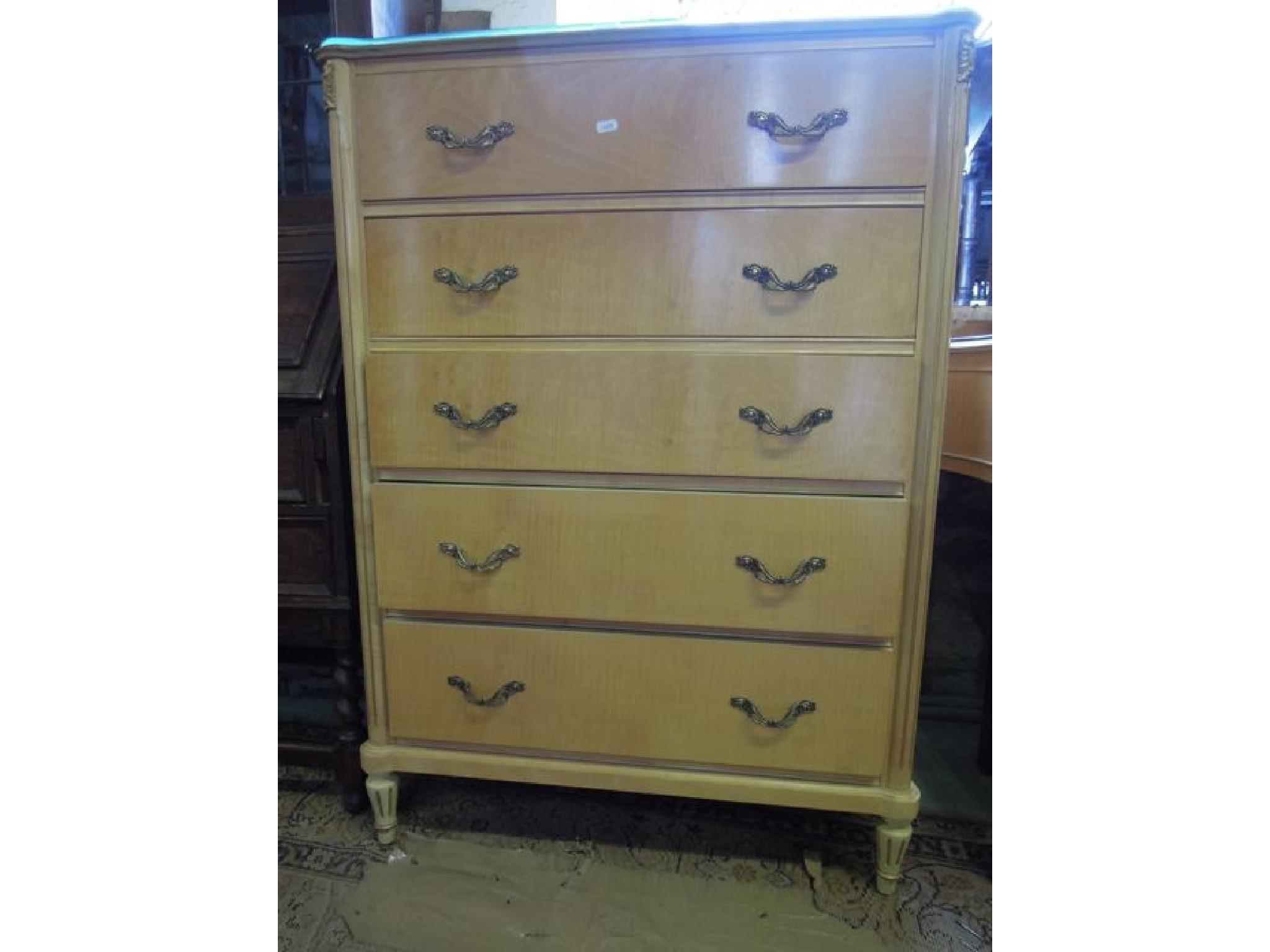 Appraisal: A Louis style maple veneered bedroom pair comprising chest fitted