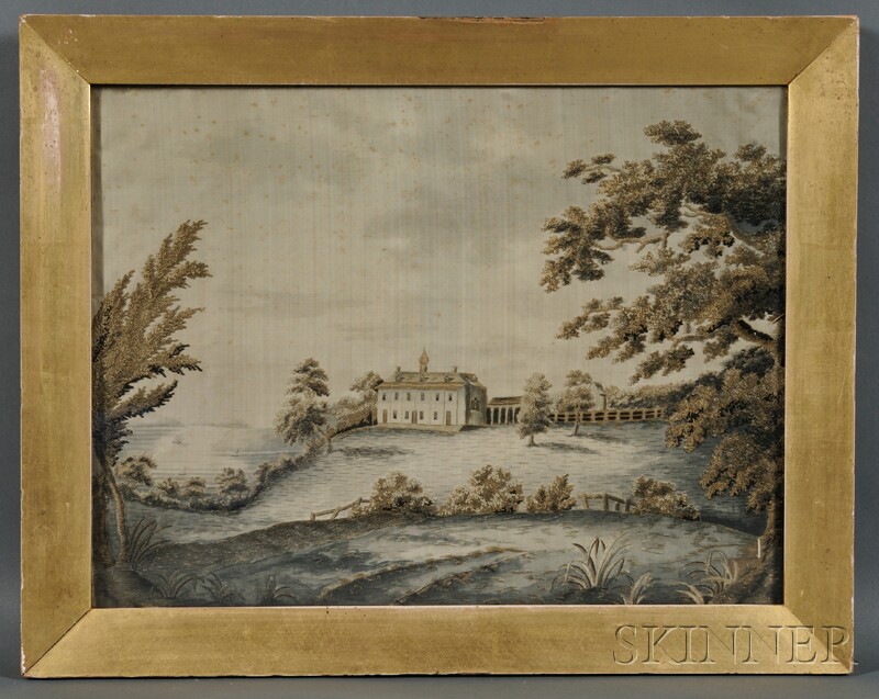 Appraisal: Silk Needlework Picture Depicting Mount Vernon Boston October by Sarah