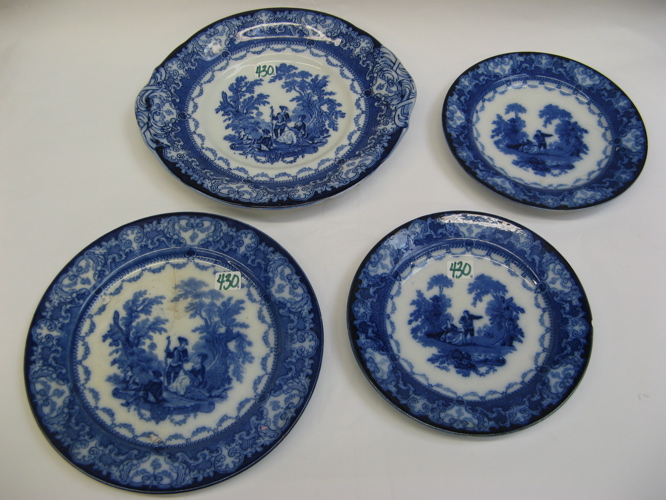 Appraisal: FOUR ENGLISH DOULTON TRANSFERWARE TABLE ITEMS blue and white in