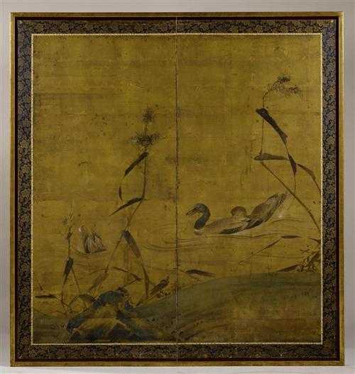 Appraisal: TWO PART SCREEN Japan th century x cm India ink