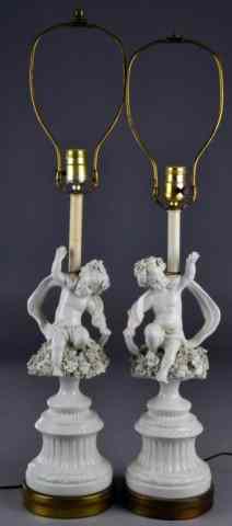 Appraisal: Pair of Cherub LampsConsisting of pair of white porcelain cherubs