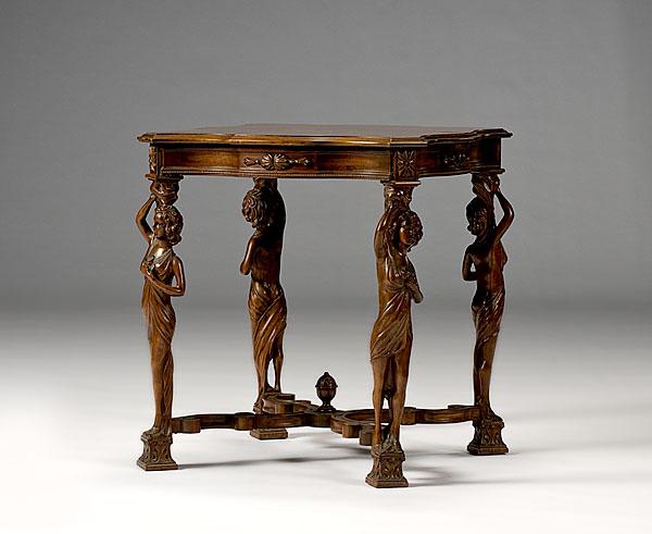 Appraisal: LOUIS XIV-STYLE CENTER TABLE WITH CARVED CARYATIDS probably American ca