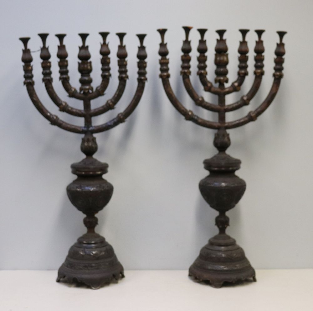 Appraisal: A Finely Carved And Fine Quality Pair Of Menorahs These