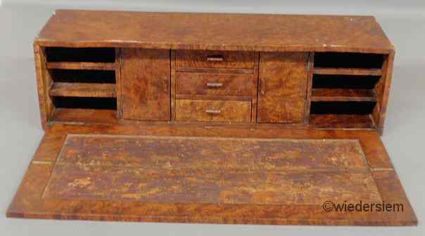 Appraisal: Unusual burlwood lap desk with fitted interior and fold-down writing